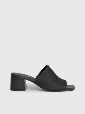 black logo jacquard heeled sandals for women calvin klein