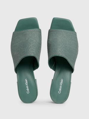 meteor green logo jacquard heeled sandals for women calvin klein