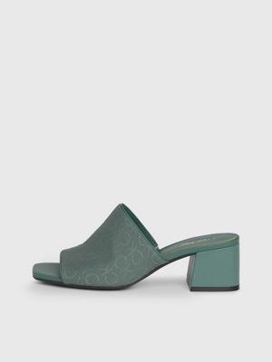 meteor green logo jacquard heeled sandals for women calvin klein