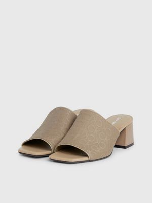 dusky taupe logo jacquard heeled sandals for women calvin klein