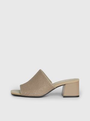 dusky taupe logo jacquard heeled sandals for women calvin klein