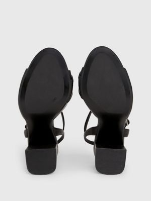 ck black leather heeled sandals for women calvin klein