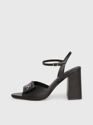 ck black leather heeled sandals for women calvin klein