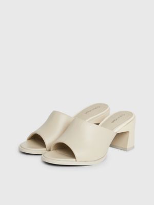 stony beige leather heeled sandals for women calvin klein