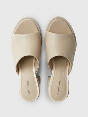 stony beige leather heeled sandals for women calvin klein