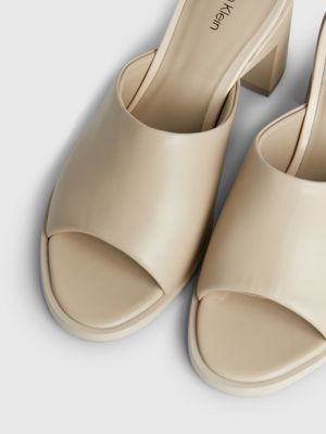 stony beige leather heeled sandals for women calvin klein