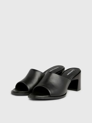 black leather heeled sandals for women calvin klein