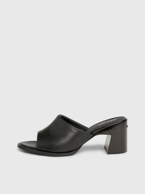 black leather heeled sandals for women calvin klein