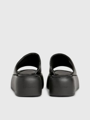 black leather platform wedge sandals for women calvin klein