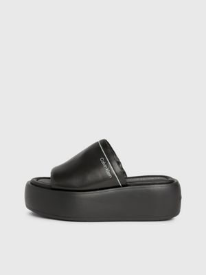 black leather platform wedge sandals for women calvin klein