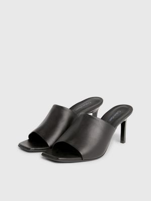 ck black leather stiletto mule sandals for women calvin klein