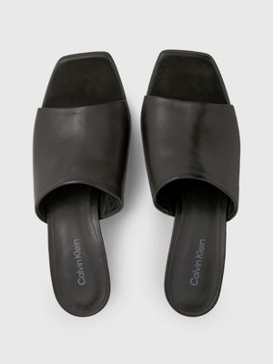 ck black leather stiletto mule sandals for women calvin klein