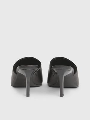 ck black leather stiletto mule sandals for women calvin klein