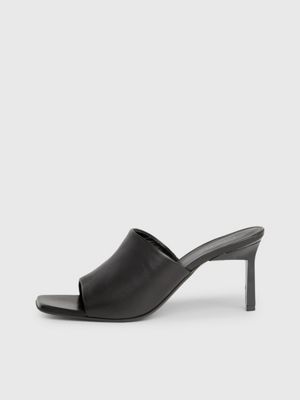 ck black leather stiletto mule sandals for women calvin klein