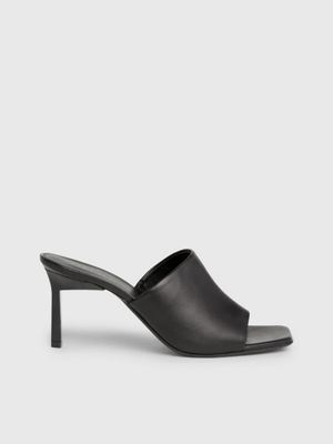 black leather stiletto mule sandals for women calvin klein