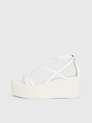 white/dk ecru leather platform wedge sandals for women calvin klein