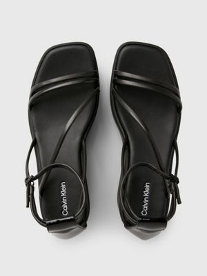 black leather platform wedge sandals for women calvin klein