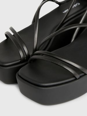 black leather platform wedge sandals for women calvin klein