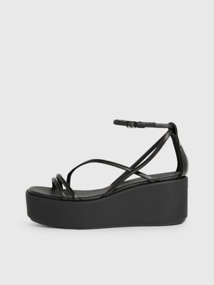 black leather platform wedge sandals for women calvin klein