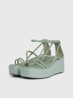 meteor green leather platform wedge sandals for women calvin klein