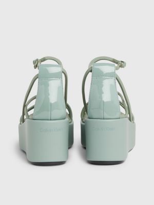 meteor green leather platform wedge sandals for women calvin klein