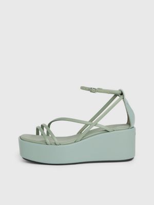 meteor green leather platform wedge sandals for women calvin klein