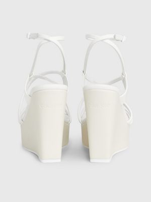 white/dk ecru leather wedge sandals for women calvin klein