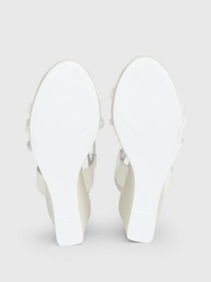 white/dk ecru leather wedge sandals for women calvin klein