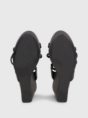 ck black leather wedge sandals for women calvin klein