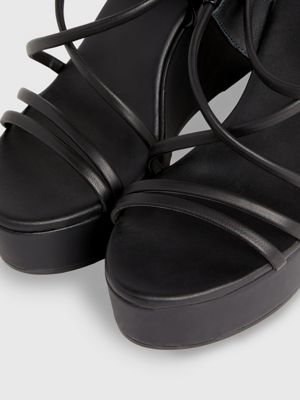 ck black leather wedge sandals for women calvin klein