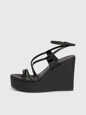 ck black leather wedge sandals for women calvin klein