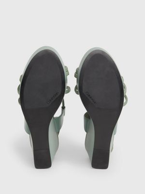 meteor green leather wedge sandals for women calvin klein