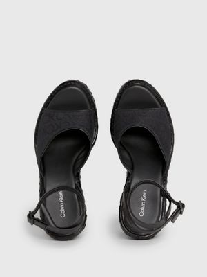 black logo espadrille wedge sandals for women calvin klein