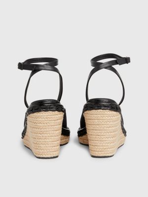 black logo espadrille wedge sandals for women calvin klein