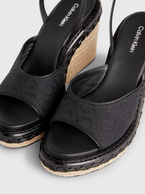 black logo espadrille wedge sandals for women calvin klein