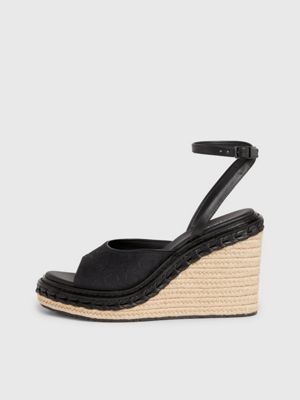 black logo espadrille wedge sandals for women calvin klein