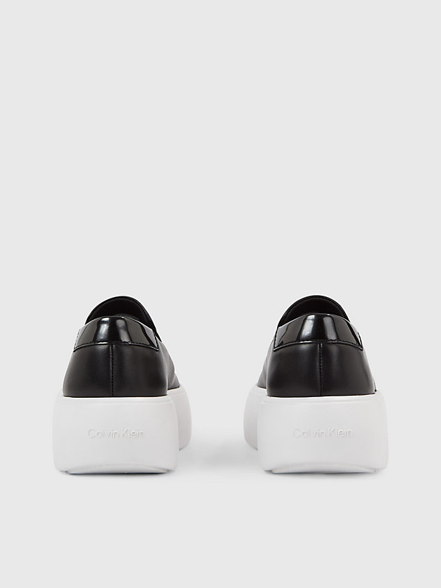 black leather platform slip-on shoes for women calvin klein