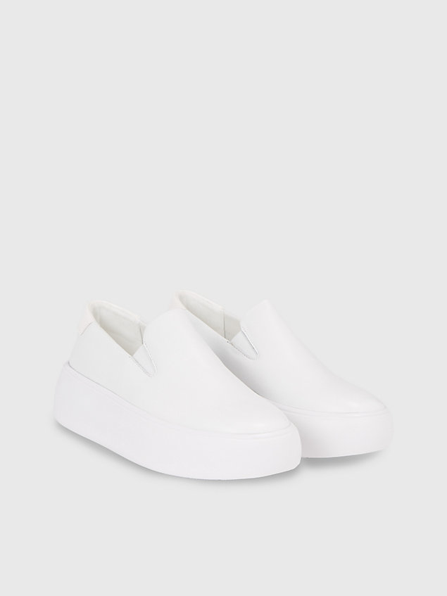 white skórzane buty wsuwane na platformie dla kobiety - calvin klein