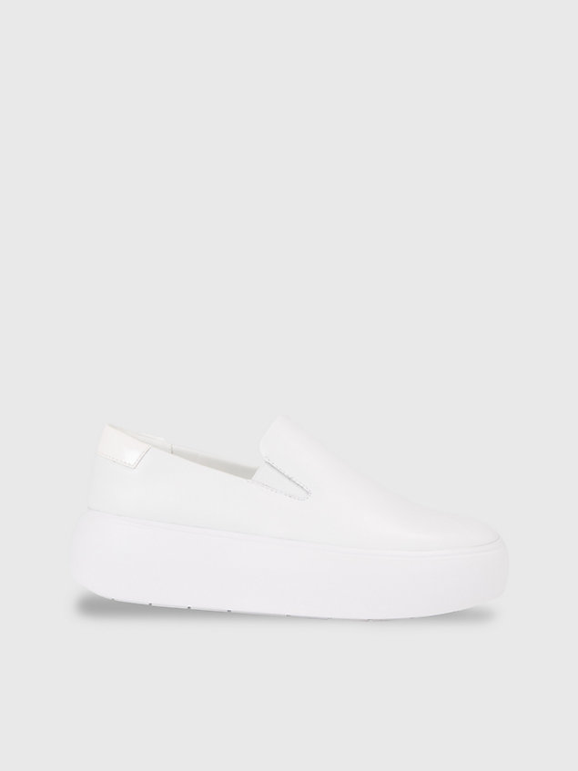 white leather platform slip-on shoes for women calvin klein