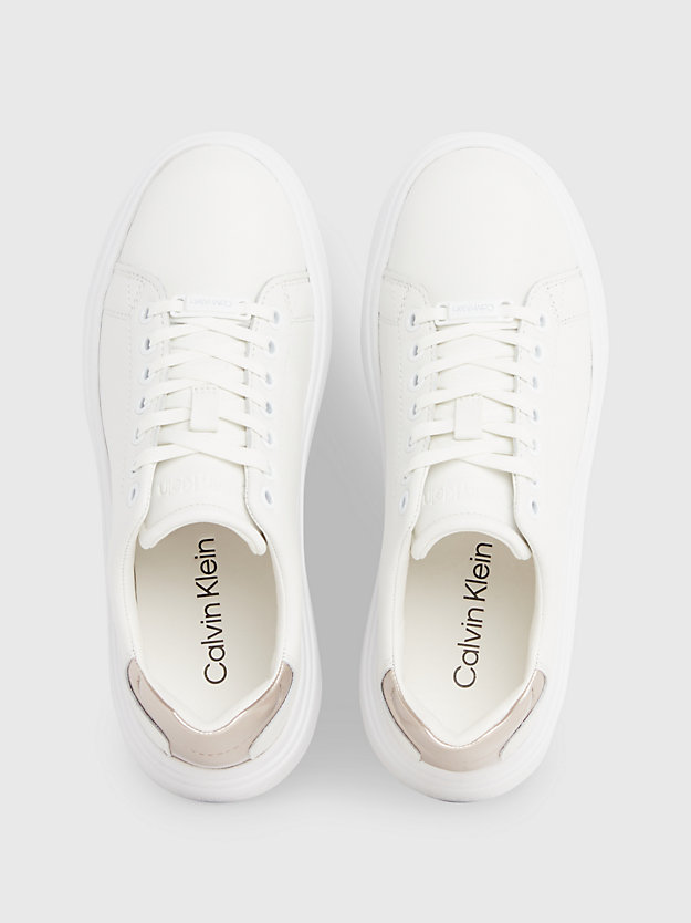 white / crystal gray leather trainers for women calvin klein