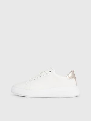 baskets en cuir white/crystal gray pour femmes calvin klein