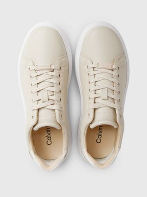 stony beige/white leather trainers for women calvin klein