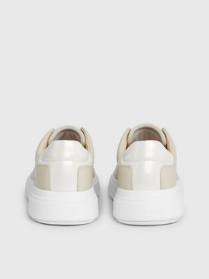 stony beige/white leather trainers for women calvin klein