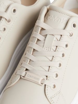 stony beige/white leather trainers for women calvin klein