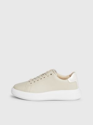 stony beige/white leather trainers for women calvin klein