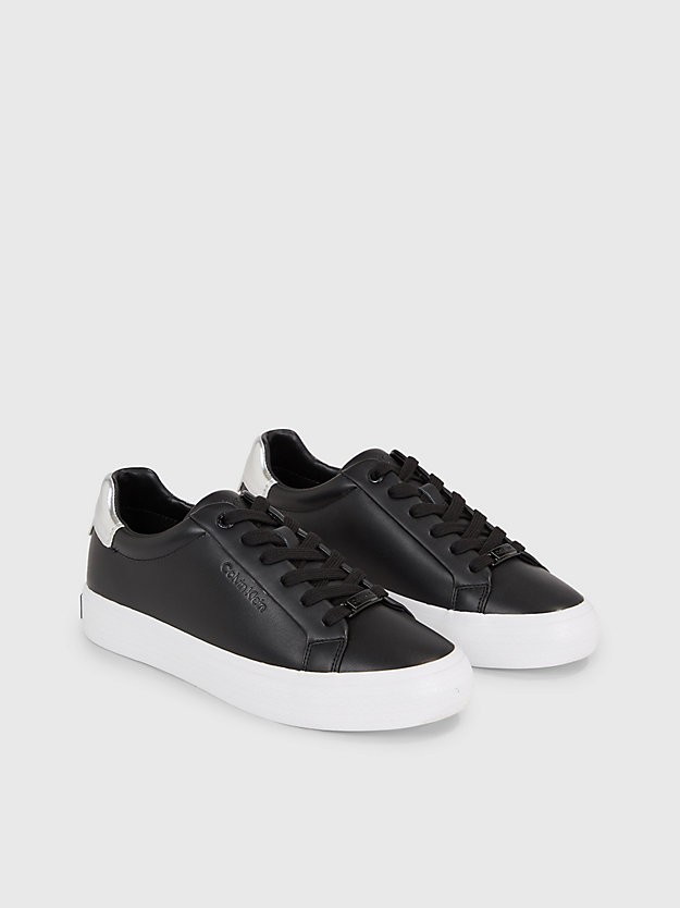 black/silver leather trainers for women calvin klein