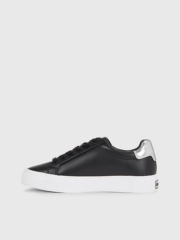 black/silver leather trainers for women calvin klein