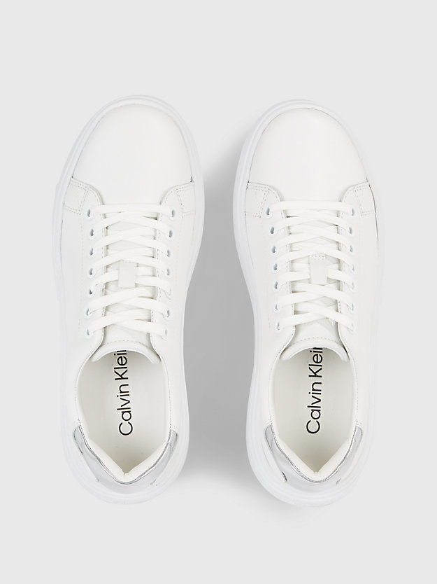 white/silver leather trainers for women calvin klein