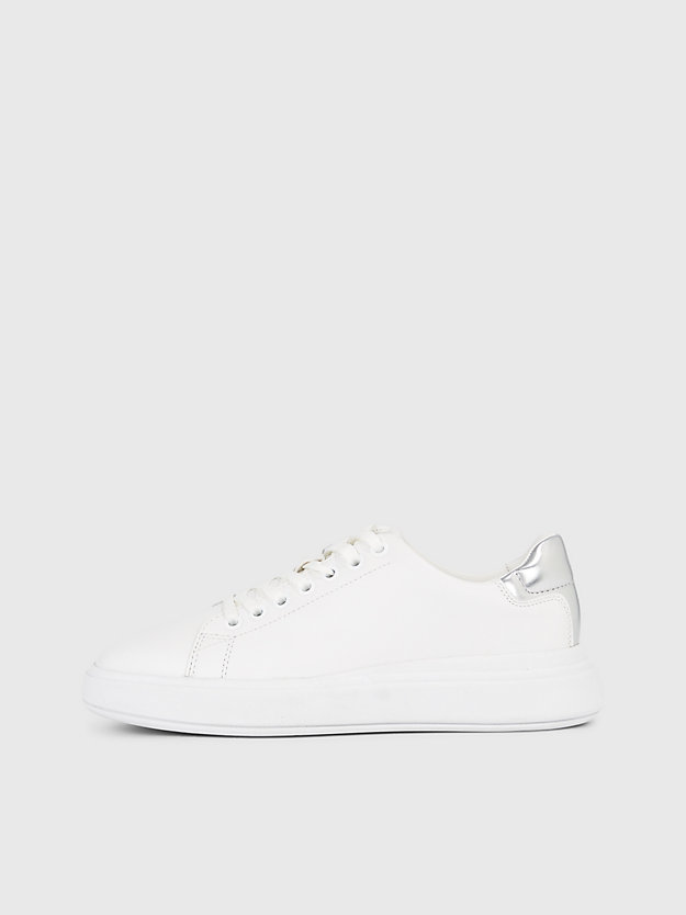 white/silver leather trainers for women calvin klein