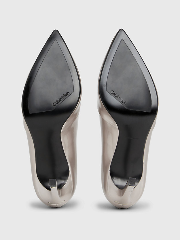 crystal gray metallic leather stiletto pumps for women calvin klein